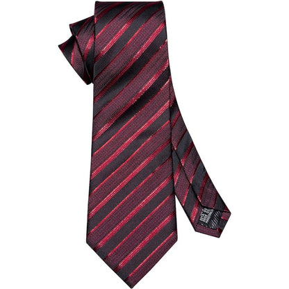 Geschenke für Männer Seiden Krawattenset Schwarz Rot mit Manschettenknöpfen