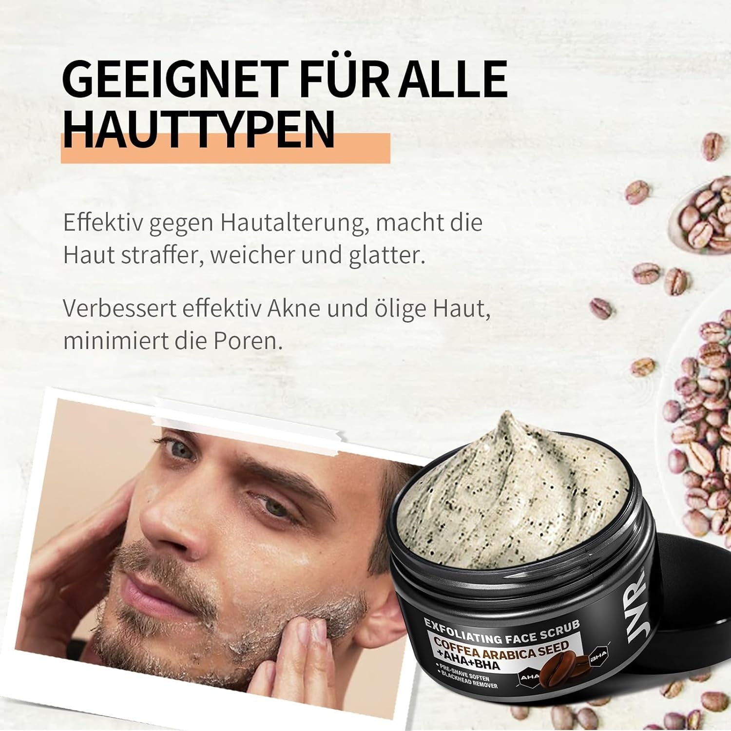 Männer Gesicht Körper Peeling JVR Kaffee Hautunreinheiten Reduzierung 120ml