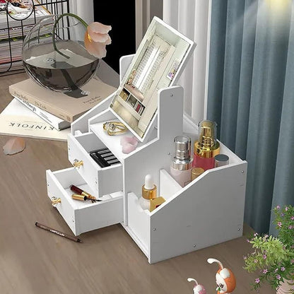 Make up Organizer mit Quadratischem Spiegel Schublade Weiß Schminktisch Kosmetik