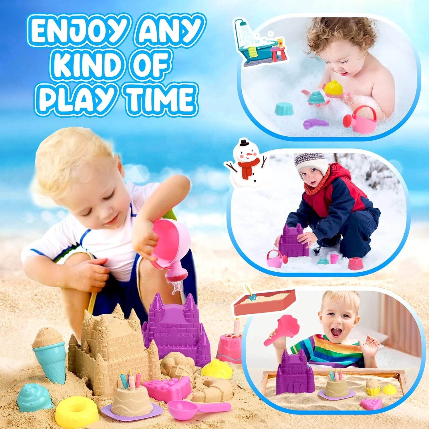 48tlg Sandspielzeug Eis Set für Kinder mit Castle Eimer Sandschaufel 3-7 Jahre