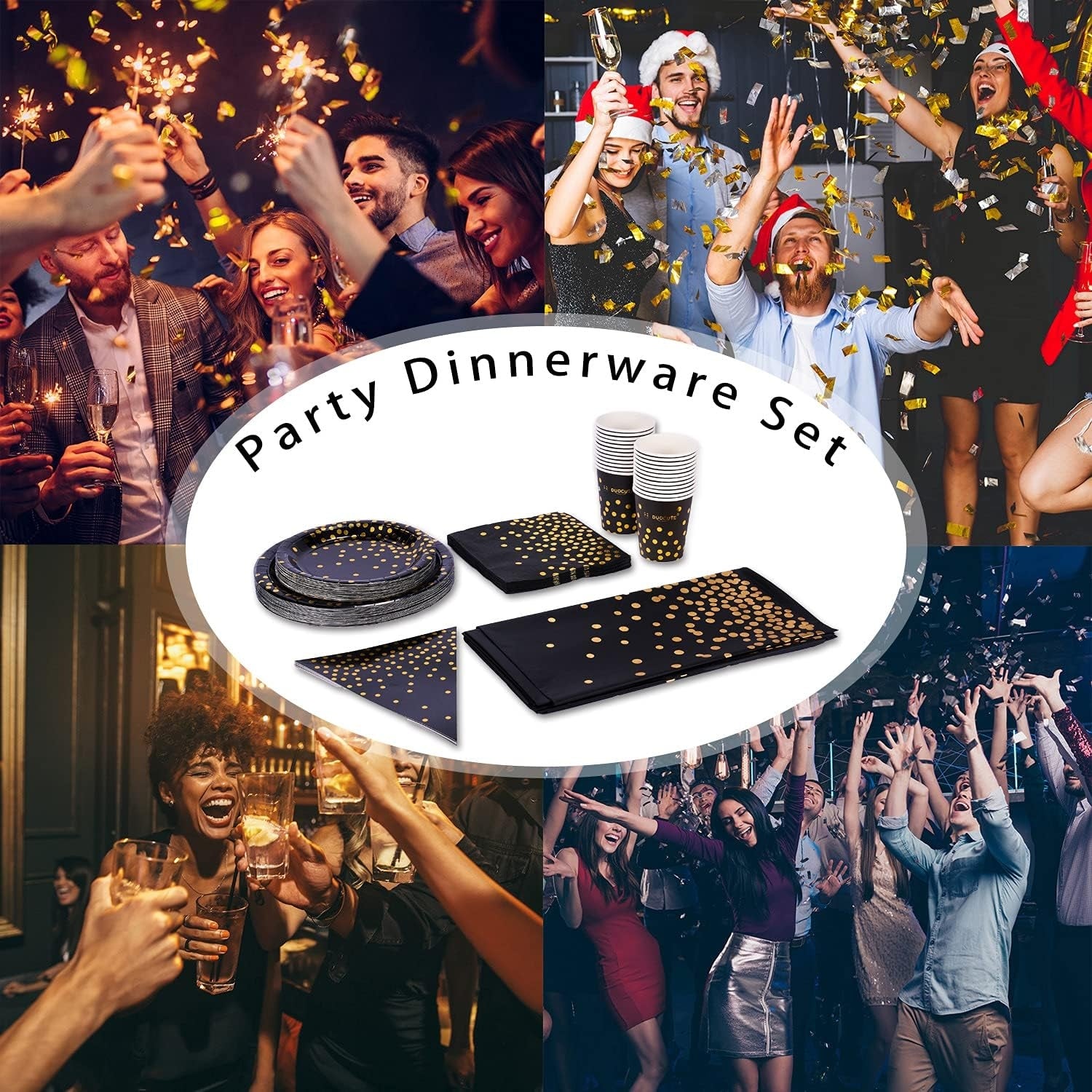Party Deko Partygeschirr Schwarz Gold 99 Stück Teller Set Geburtstag Servietten