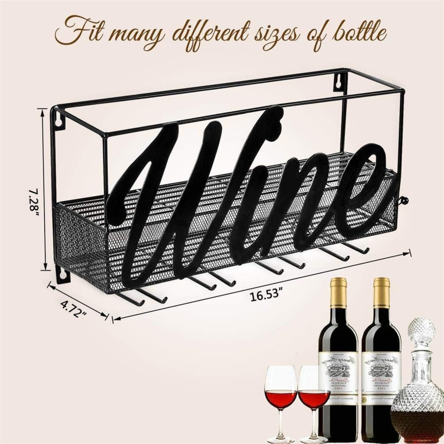 Metall Weinregal Wandmontage 42cm Weinflaschenhalter Platzsparend für Zuhause