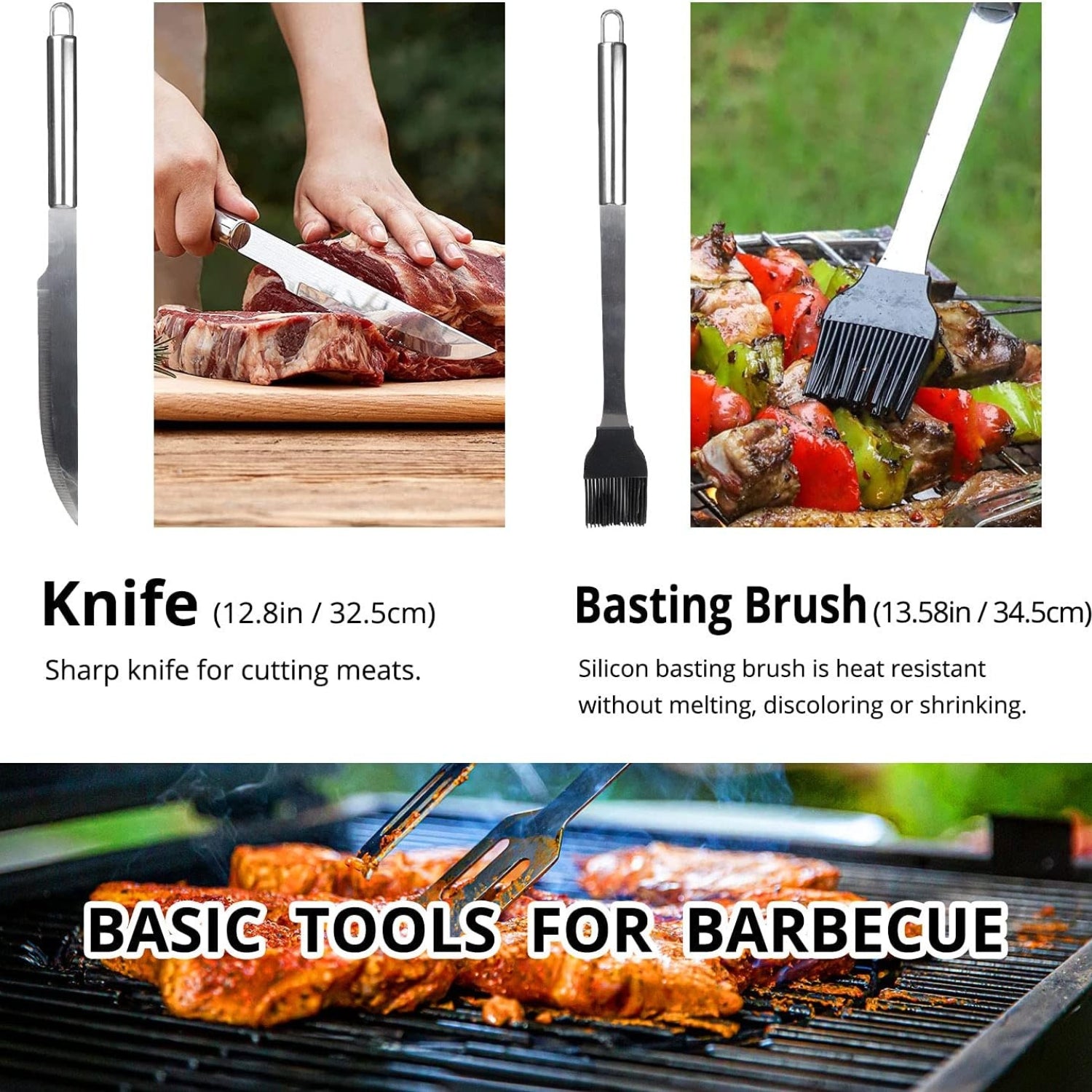 XL Grillbesteck Set 9tlg aus Edelstahl Geburtstagsgeschenk für Männer mit Tasche