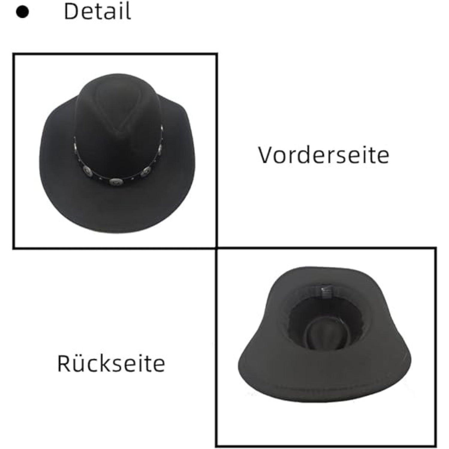 Schwarzer Herren Cowboy Hut Fedora Sonnenhut mit Lederband Breite Krempe