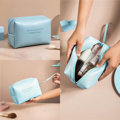 3x Kosmetiktasche Set Blau PU Wasserdicht 1 Großer 2 Kleine Kulturbeutel