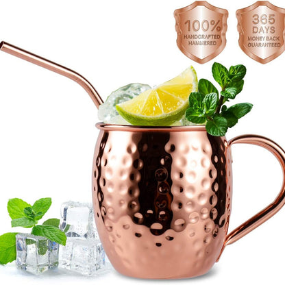Moscow Mule Kupferbecher 473ml Handgemacht Set Strohhalme Untersetzer Geschenkbox