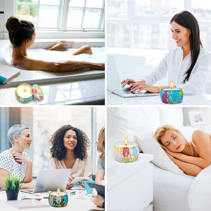 Aromatherapie Duftkerzen Geschenkset für Frauen mit Grußkarte 4 Natürliche Düfte