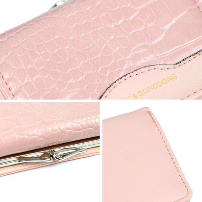 Damen Geldbörse PU Krokodildruck Rosa 3-Fach Falt Münzfach