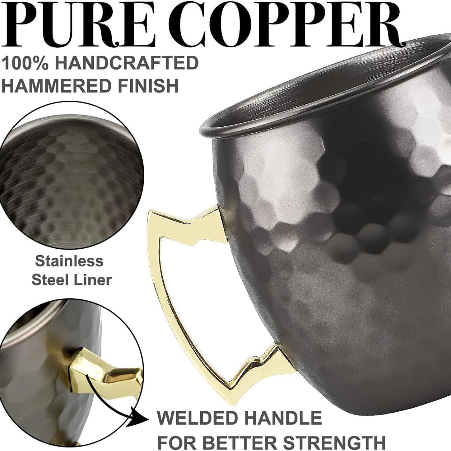 Moscow Mule Becher Kupferbecher Schwarz Geburtstagsgeschenke Set 4 Gläser + Extras