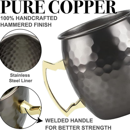 Moscow Mule Becher Kupferbecher Schwarz Geburtstagsgeschenke Set 4 Gläser + Extras