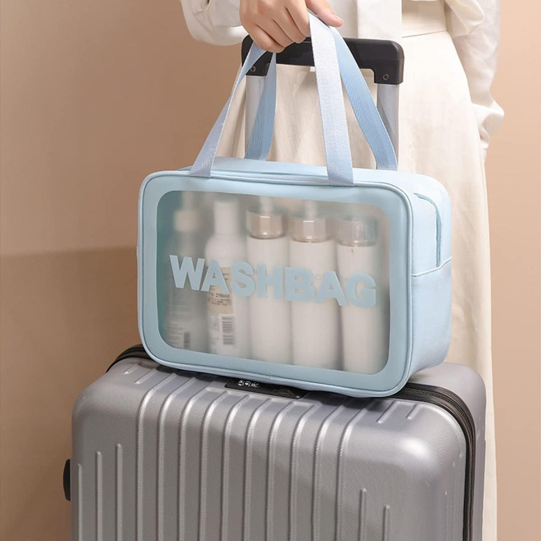 3er Set Kosmetiktasche Transparent Wasserdicht Reise Kulturbeutel Blau
