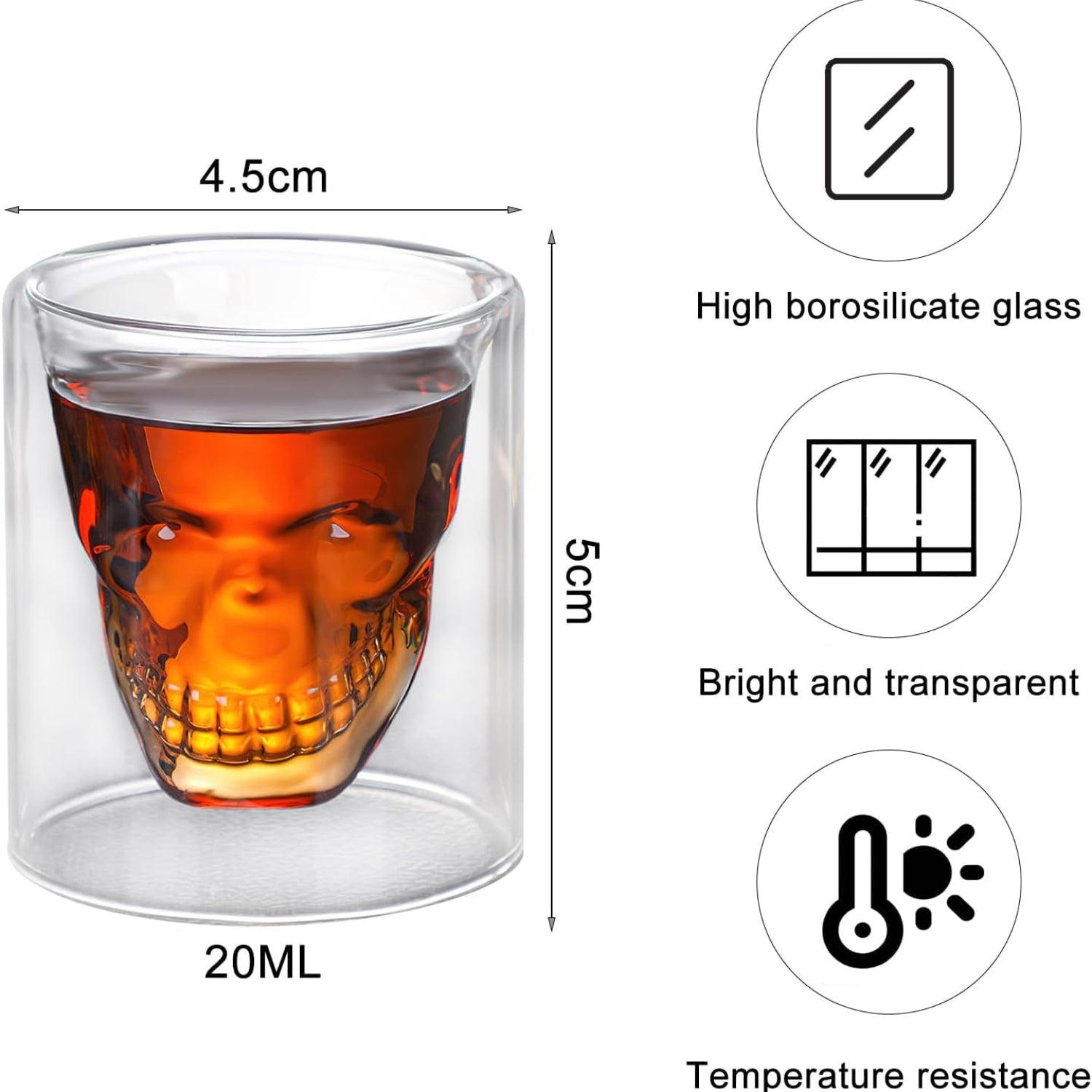 Totenkopf Shot Gläser 4er Set Skull Schnapsglas für Getränke Party Bar 20ml