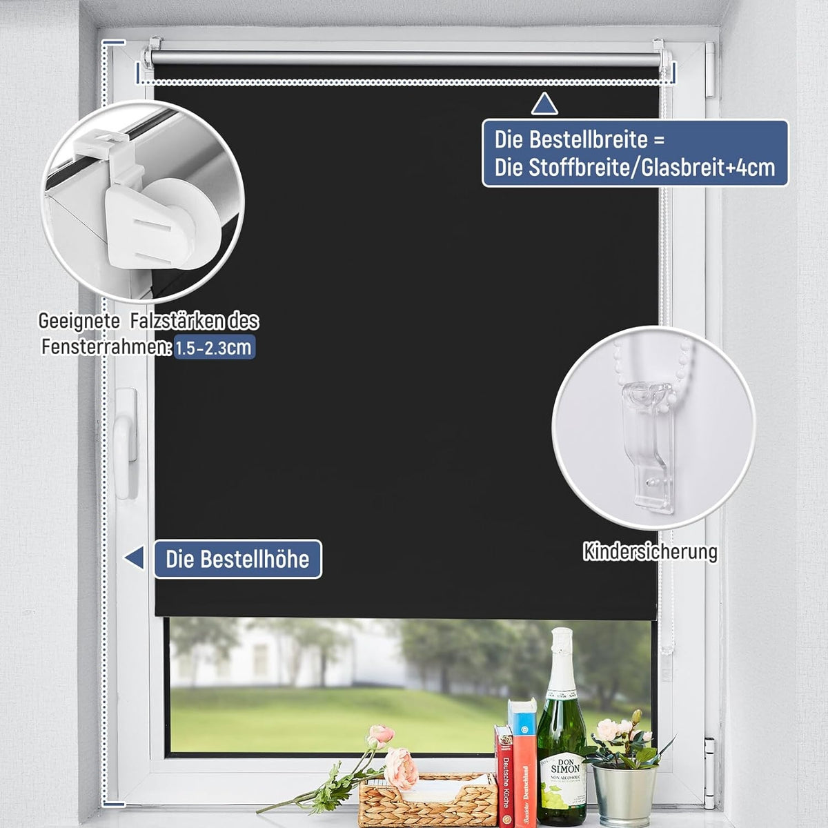 Klemmrollos für Fenster ohne Bohren Plissee Klemmfix Verdunklungsrollo 45x170cm