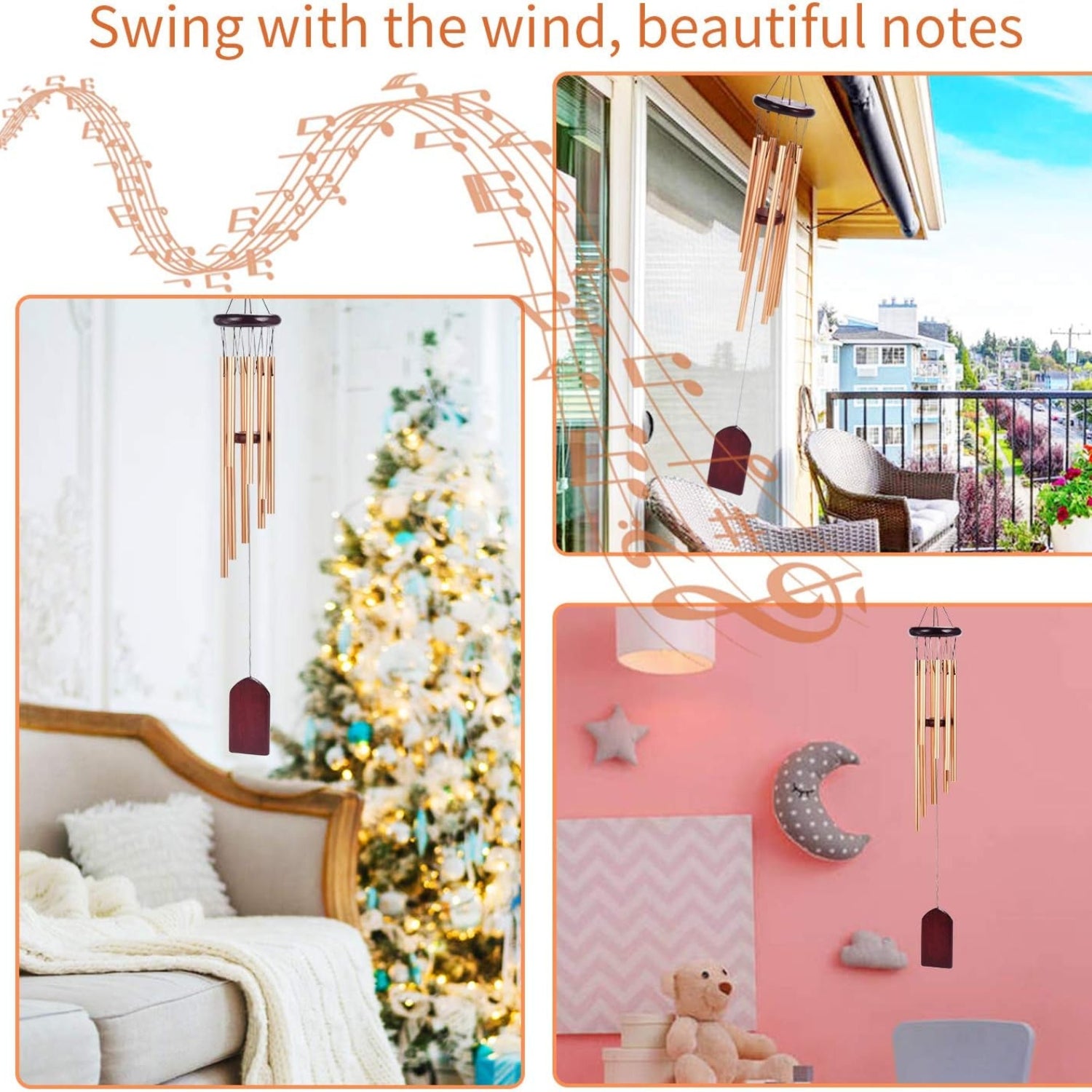 8 Rohre Windspiele Rosegold Aluminium für Draußen Garten Balkon Entspannende Klänge