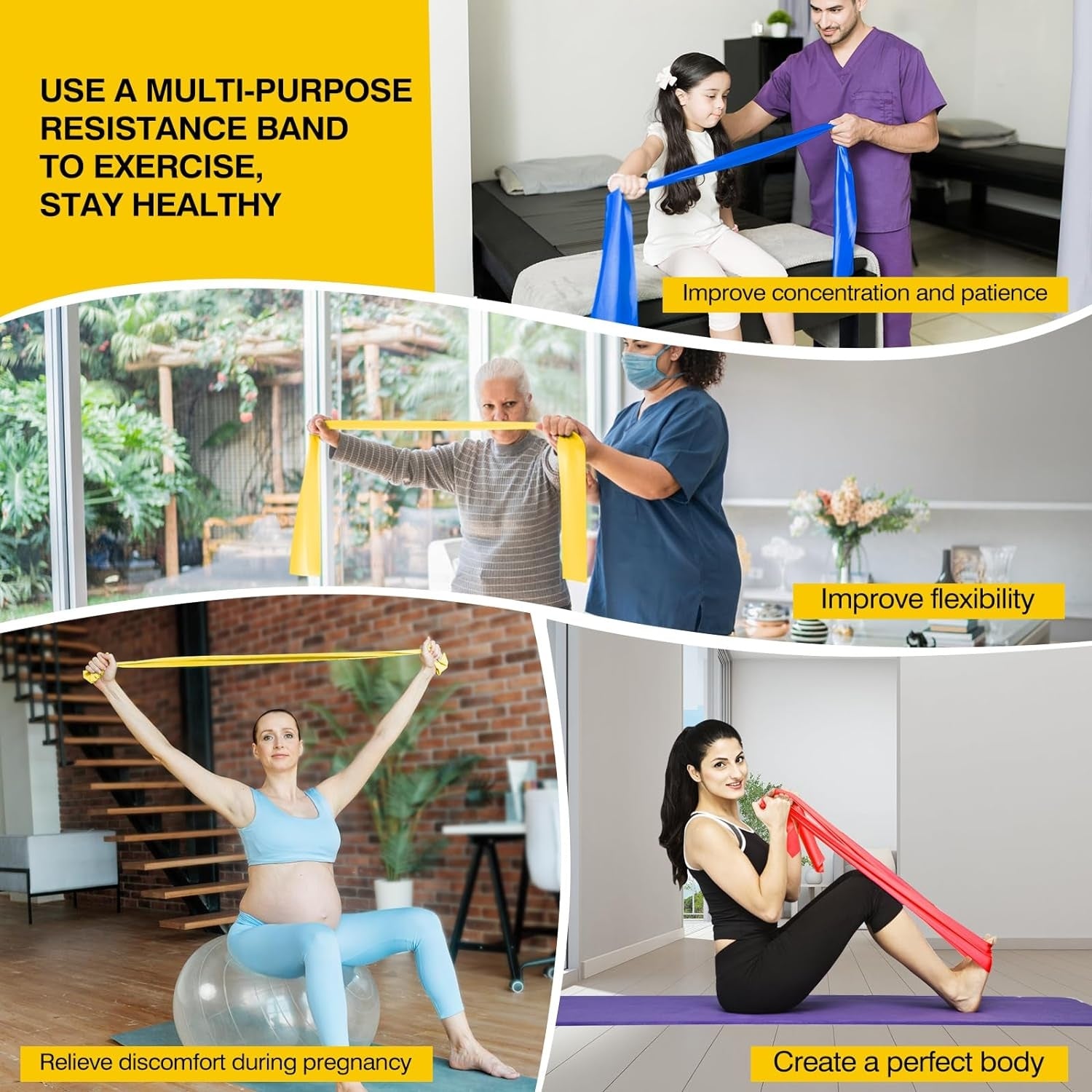 Widerstandsbänder Resistance Bands 3er-Set Fitnessbänder für Yoga Pilates