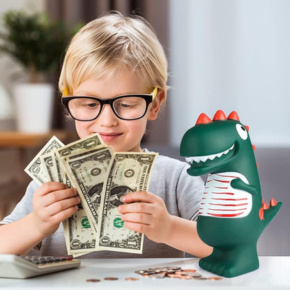 Grün T-Rex Cartoon Sparschwein PVC Kinderzimmer Deko Geldbank Geschenk 3-9 Jahre