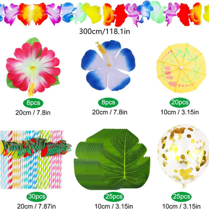 Hawaii Deko Party Beachparty Deko 146 Stück Set Ballon Tischröcke Blumen