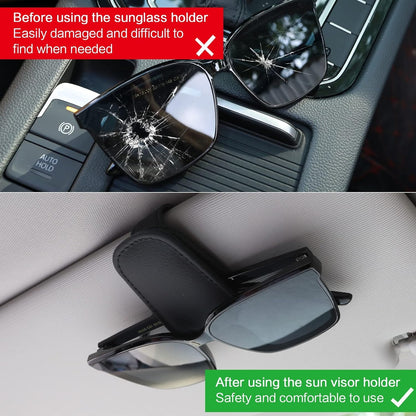Magnetischer Sonnenbrillenhalter aus Leder Clip für Sonnenblende Auto Schwarz