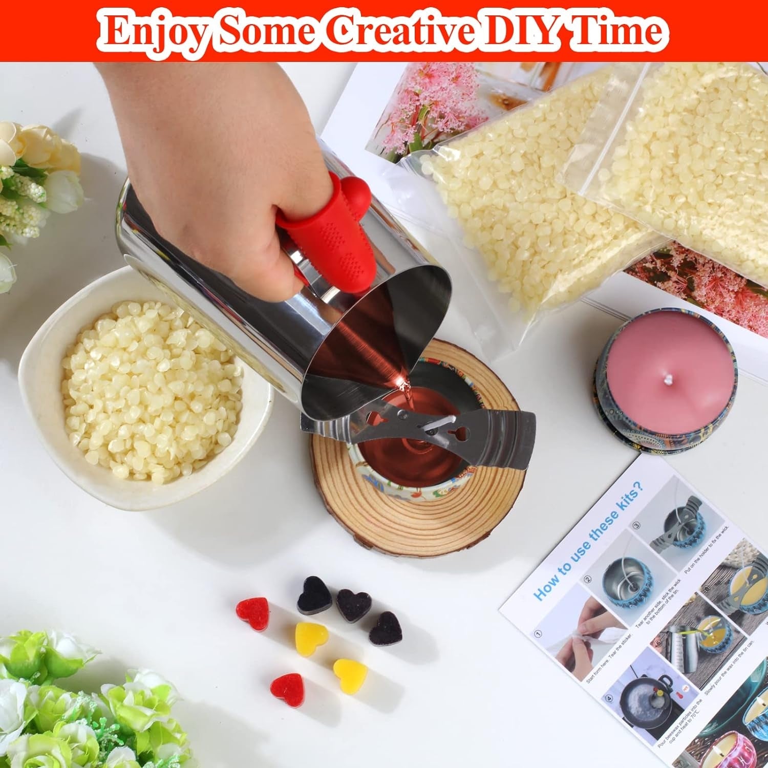 DIY Kerzen Set Sojawachs Bienenwachs Dose Duft Farbstoffe Zubehör