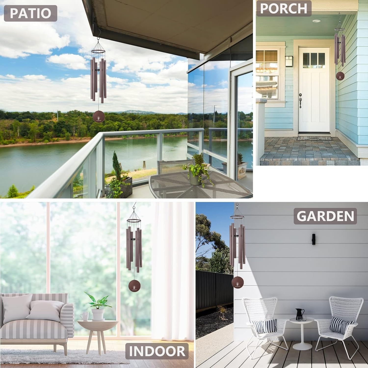 Windspiel Tiefer Ton 6 Metallrohre Premium Outdoor Garten Hof Patio Dekor
