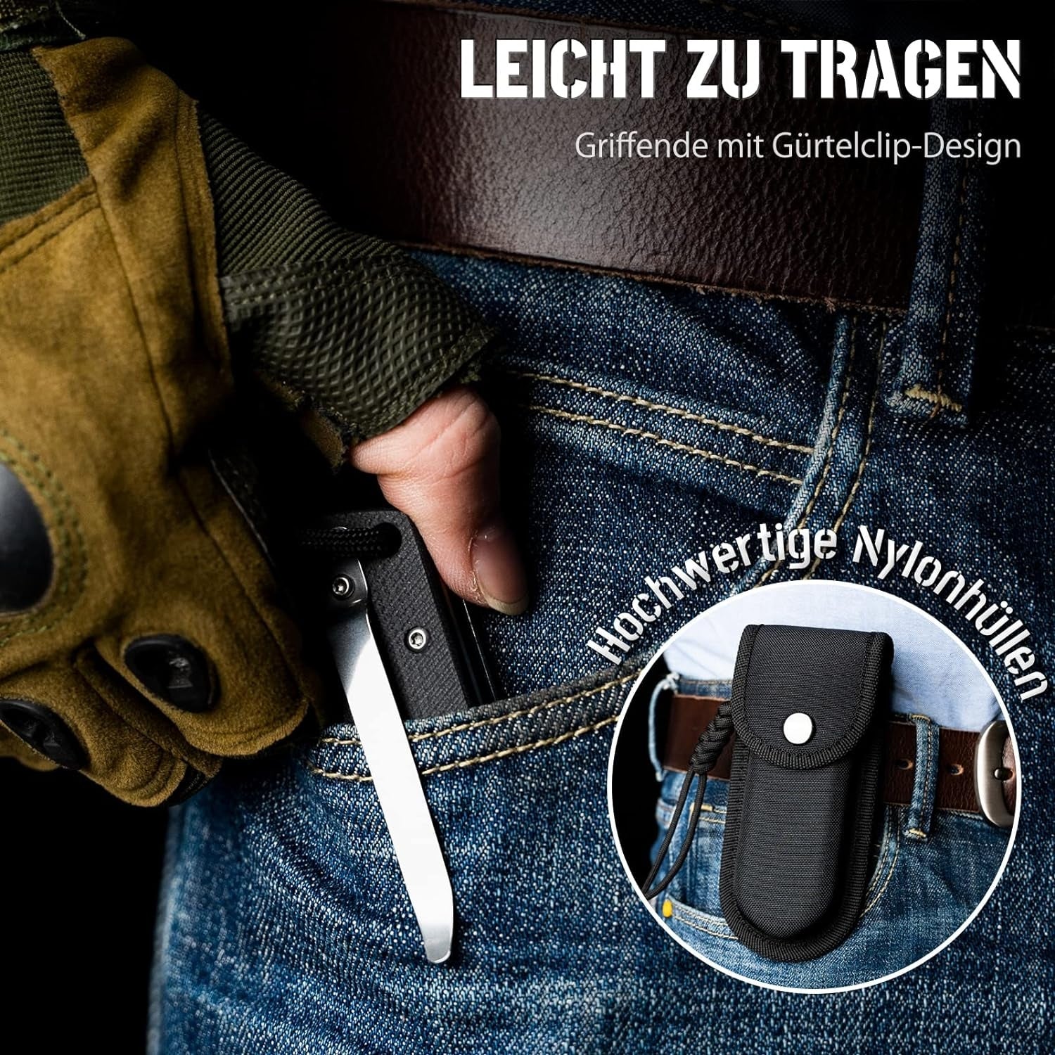 Premium Taschenmesser Klappmesser 23,5cm D2 Stahl Einhandmesser Gürtelclip