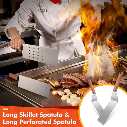 Profi BBQ Grillzubehör DragonGrill Grillspachtel Set Ideal für Teppanyaki Grill