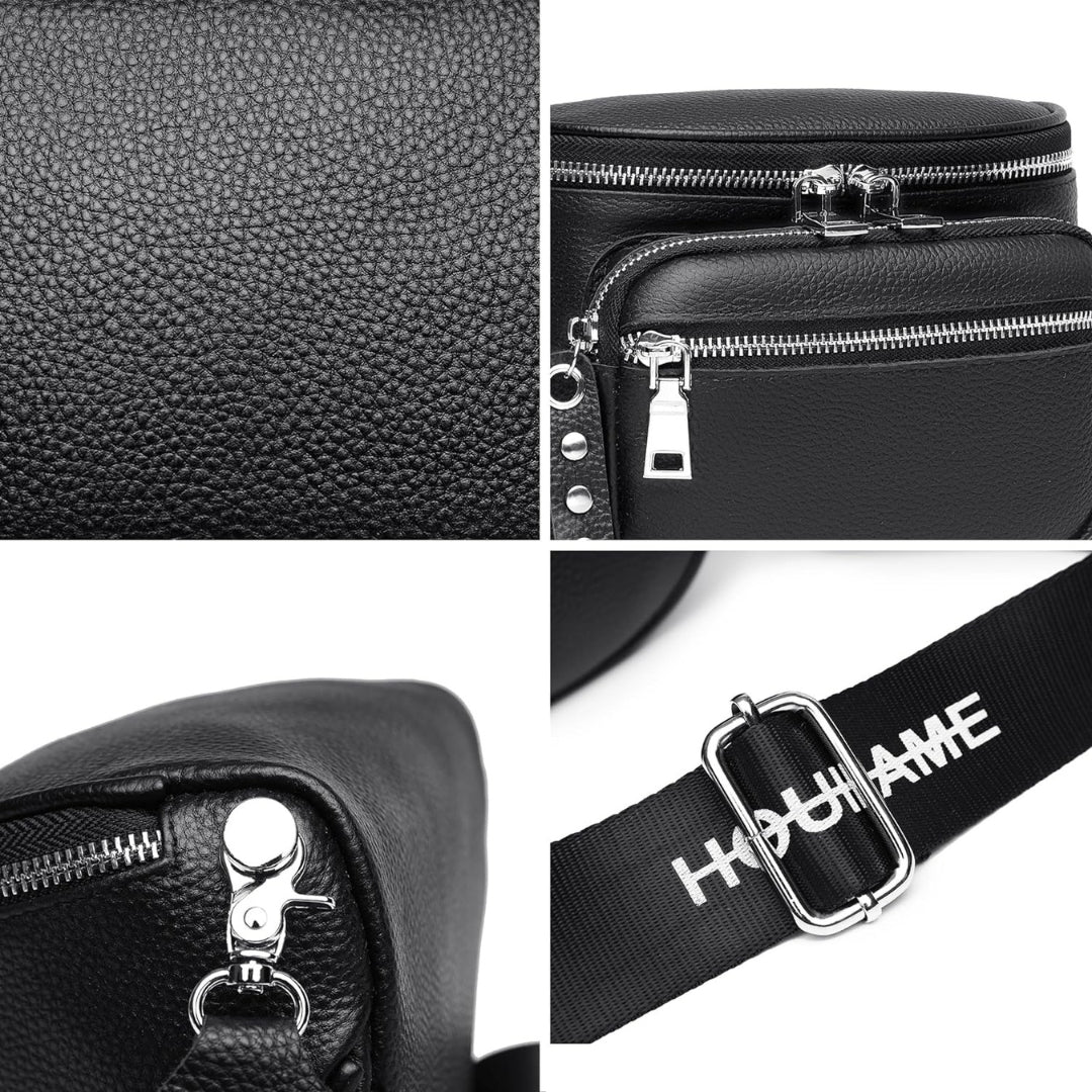 Crossbody Bag Damen Schwarz Echtes Leder Satteltasche Kleine Handtasche