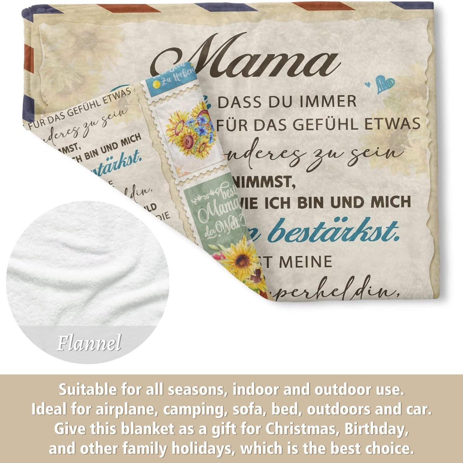 Geburtstagsgeschenk für Mama - Kuschelige Flanelldecke mit Spruch Mama Geschenk