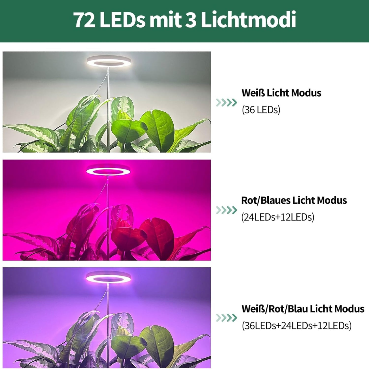 Pflanzenlampe LED Grow Lampe Vollspektrum für Zimmerpflanzen Höhenverstellbar