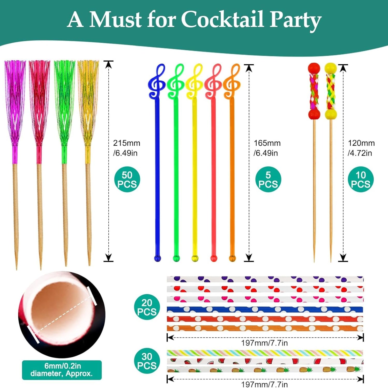 Cocktail Party Zubehör 179 Stück Cocktail Deko Set Schirmchen Strohhalme