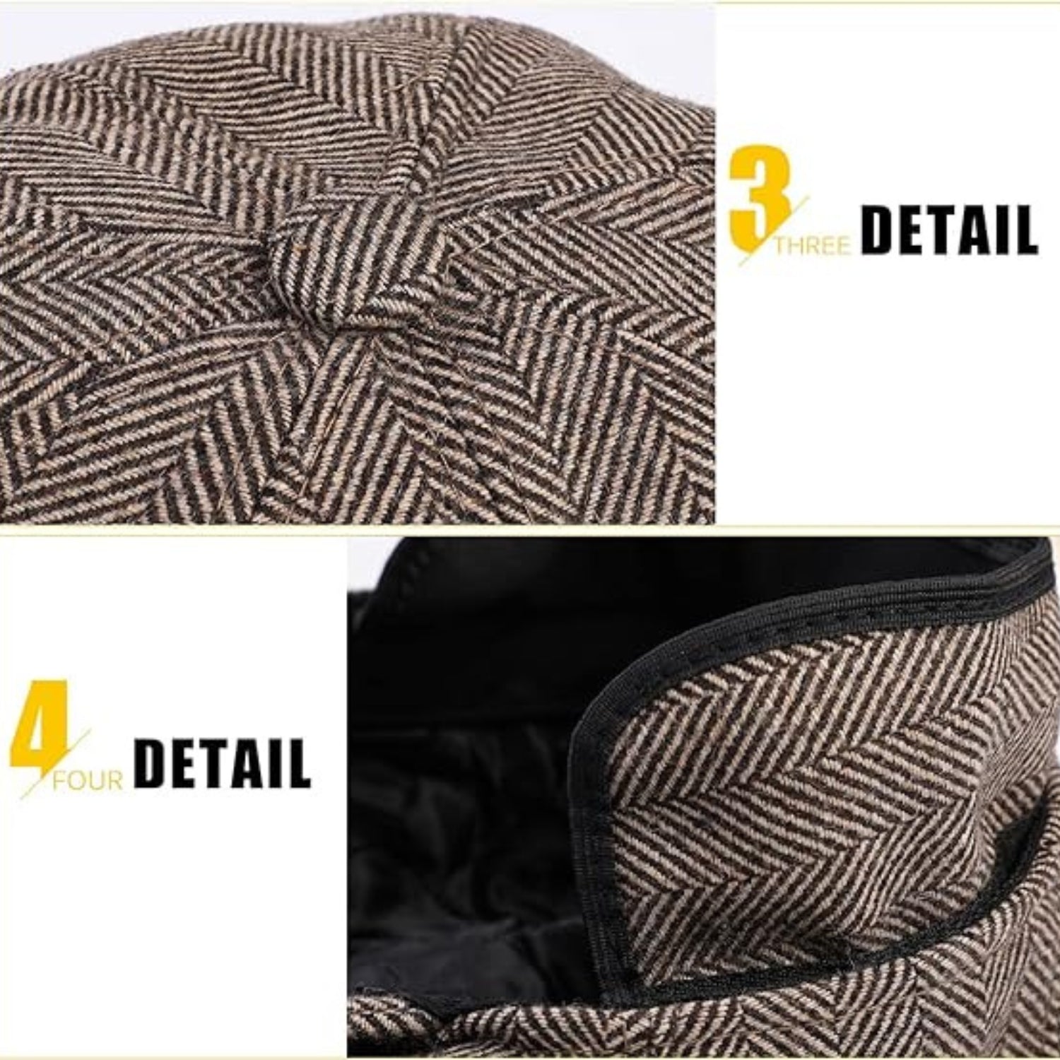 Sommer Schiebermütze Herren Hut Newsboy Cap Fischgrät Braun 56-59cm