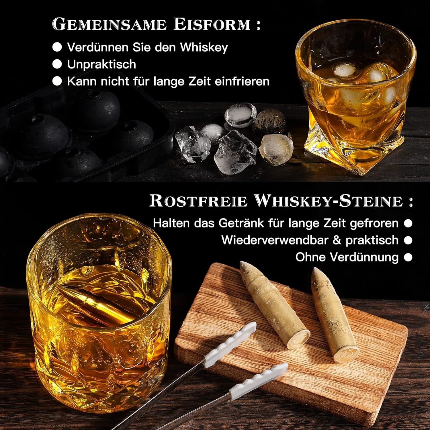 BESTER PAPA Geschenke Whiskyset mit 2 Whisky Gläser 6 Whiskeysteine in Holzkiste