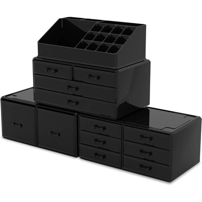 XXL Schmink Organizer 4 Lagen Große Kapazität Schwarz Kosmetik Aufbewahrungsbox
