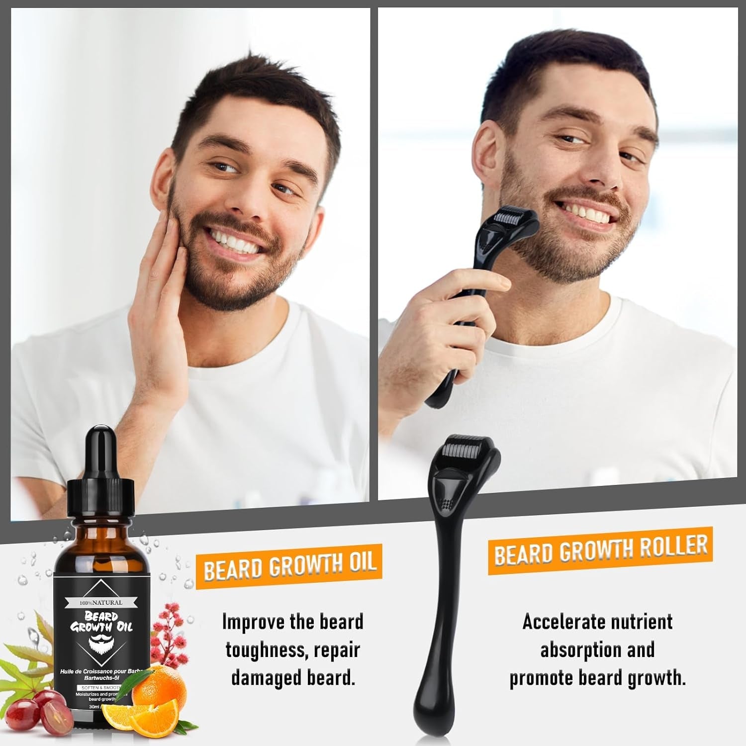 Bartwachstumsset 11 in 1 Männer Geschenke Shampoo Öl Balsam Schere Bartpflege set
