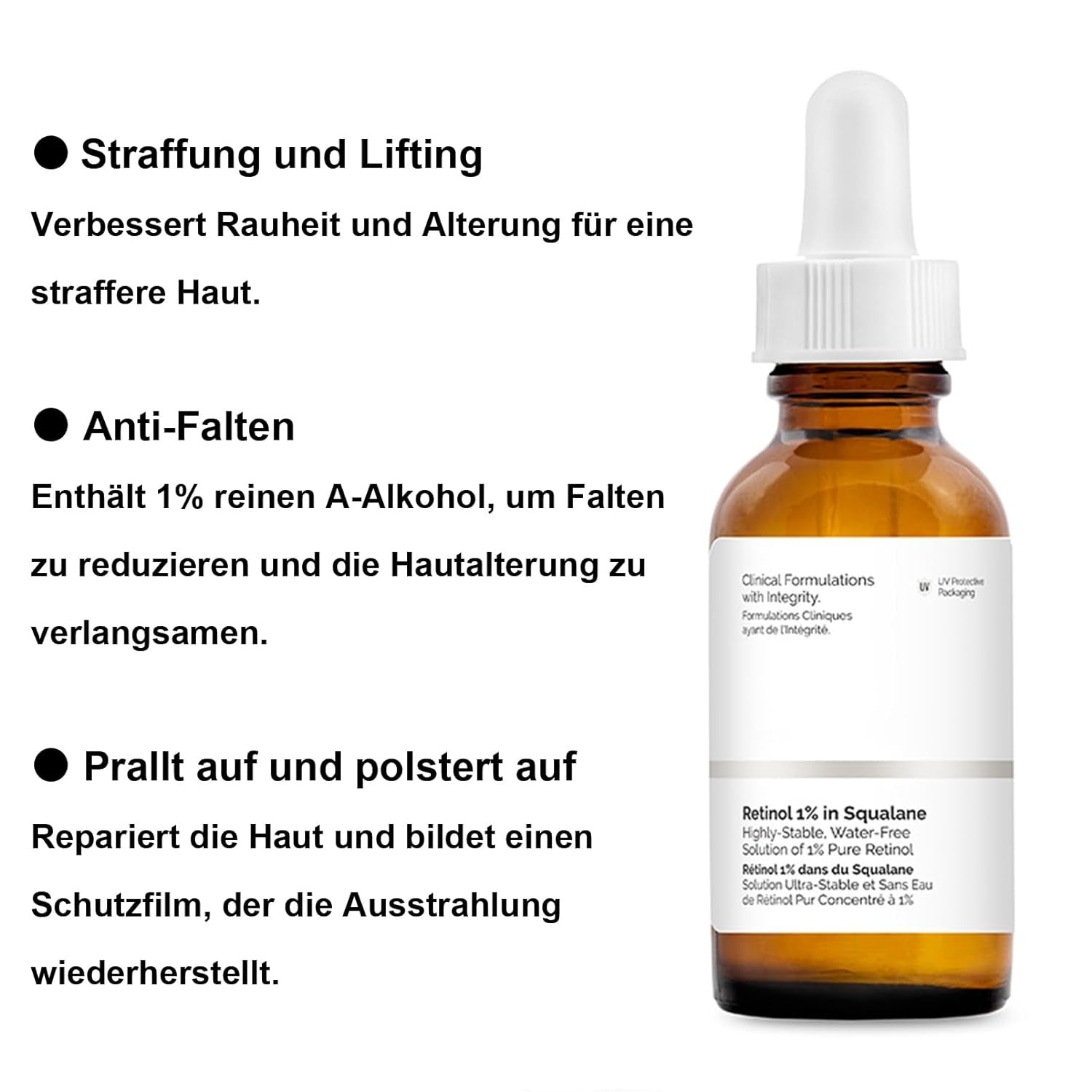 Retinol Serum 1% Squalane Gesicht Feuchtigkeit Anti-Falten Alle Hauttypen 30ml