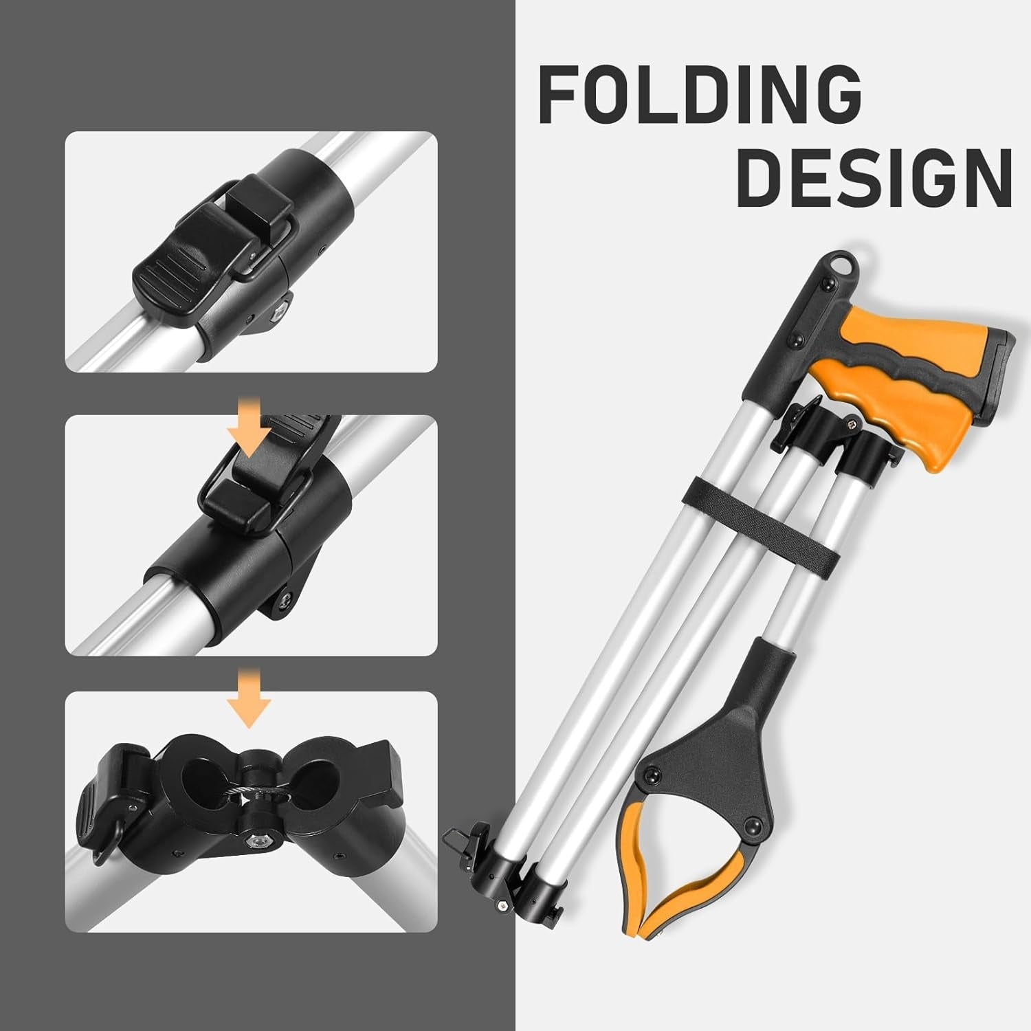 Greifzange für Senioren 108cm Folding Greifzange Magnetarm 360° Drehbar Orange