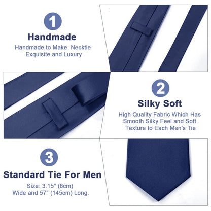 Krawatten Set Blau mit Einstecktuch und Krawattenklammer Schmale Krawatte 8 cm