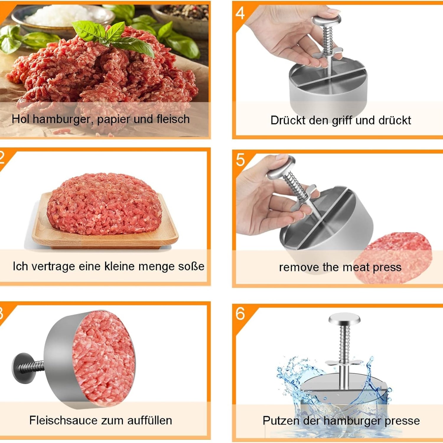 Burger Smasher Edelstahl Einstellbare Burgerpresse für Perfekte Burger Patties