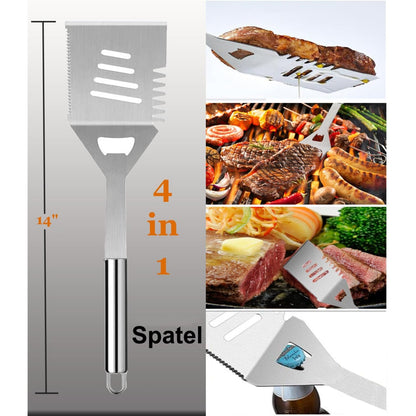 Grill Geschenke Zubehör Set 20tlg Edelstahl mit Zange Spachtel Schürze Koffer
