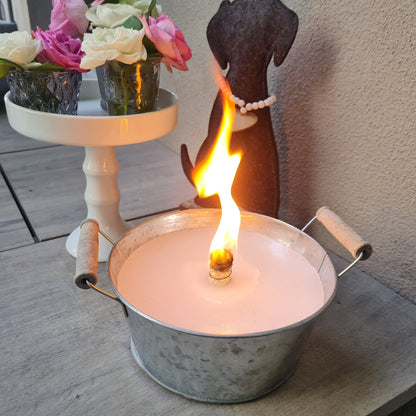 Schwabenfire Outdoorkerze mit Dauerdocht Kleine Zink-Schale mit Henkel 16,5cm