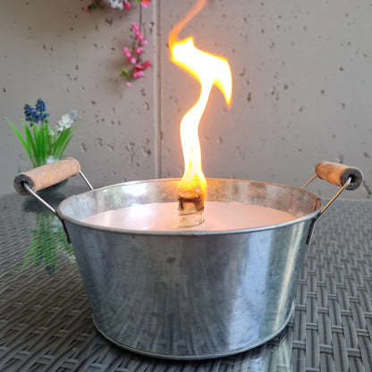 Schwabenfire Outdoorkerze mit Dauerdocht Kleine Zink-Schale mit Henkel 16,5cm