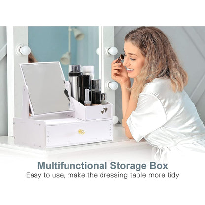 Weiß Make up Organizer mit Schublade Viereckigem Spiegel Kosmetik Aufbewahrung