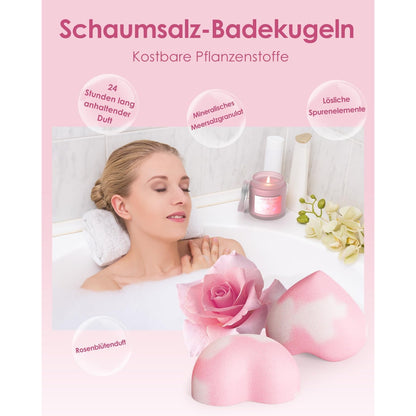 Wellness geschenke für frauen mit Tasse Löffel Badebomben Duftkerzen