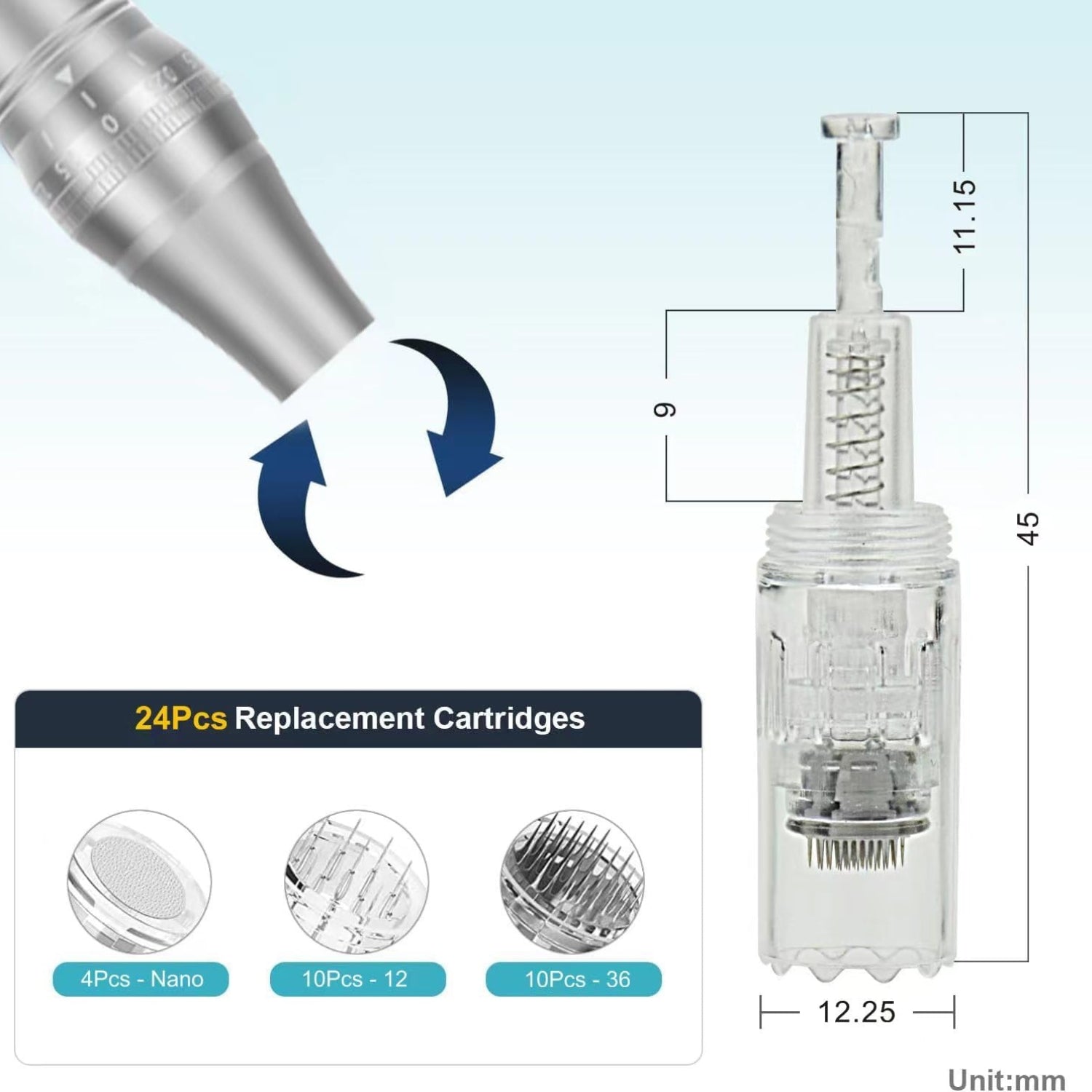 Derma Pen Profi Microneedling 24 Köpfe 6 Geschwindigkeiten + Hyaluronsäure Serum