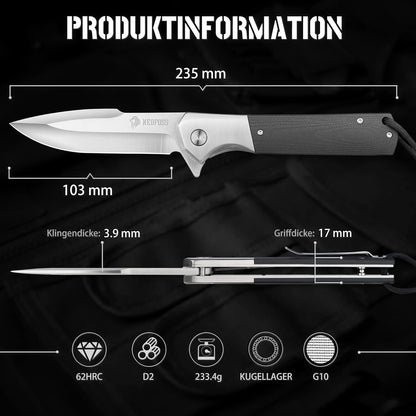 Premium Taschenmesser Klappmesser D2 Stahl 23,5cm Einhandmesser