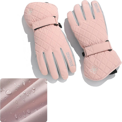 Rosa Touchscreen Skihandschuhe Damen Wasserdicht Winter Sporthandschuhe Muster