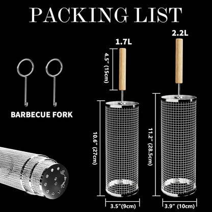 Rollendes Grillkorb Set Holzgriff 2 Stk 28.5cm Grill Zubehör Drehspieß