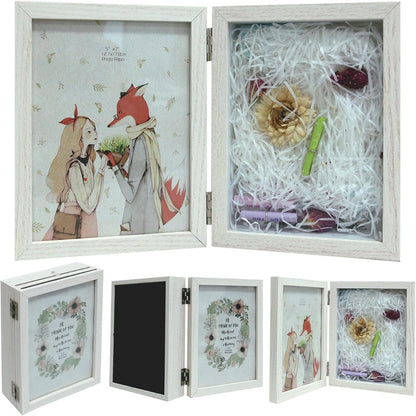 Holz 3D Objektrahmen mit Glas 18x28CM Getrocknete Blumen Geschenk Weiß