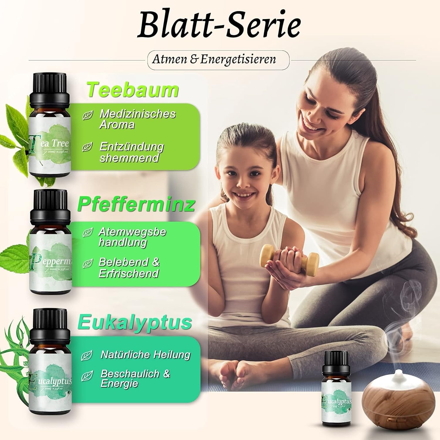8er Ätherische Öle 100% Naturrein Aroma Diffuser Set Lavendel Teebaum Mehr