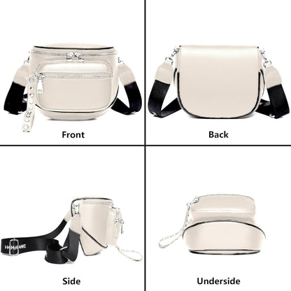 Echtes Leder Umhängetasche Damen Weiß Sattel Crossbody